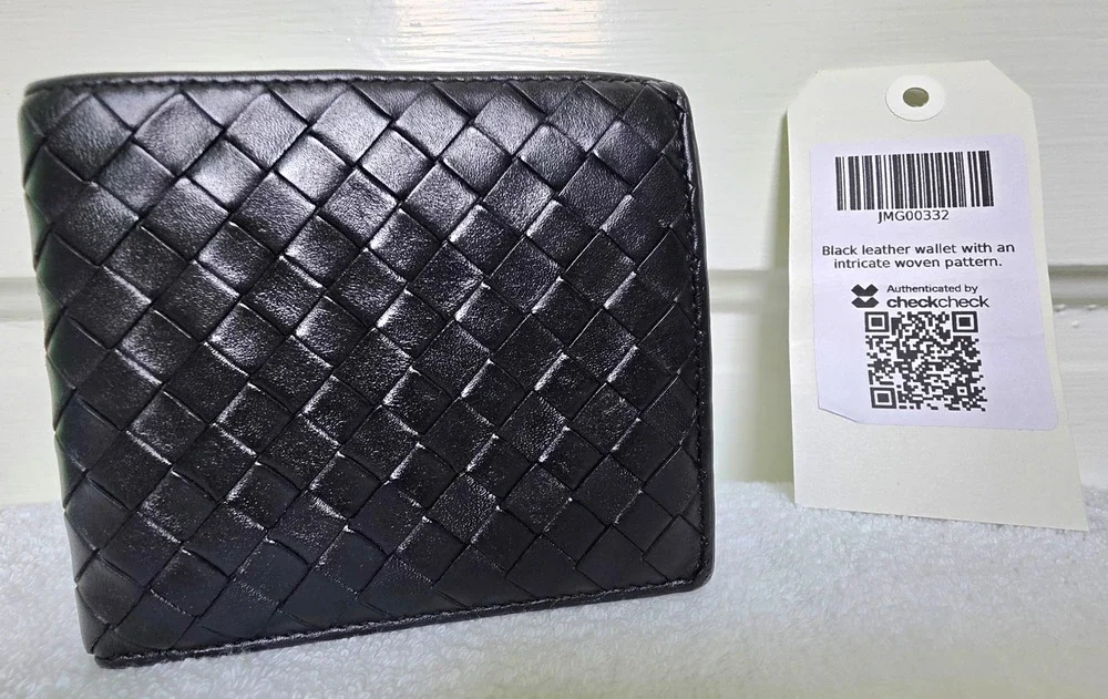 Bottega Veneta Men's Black Woven Bifold Wallet w/Card Slots Made Italy w/COA